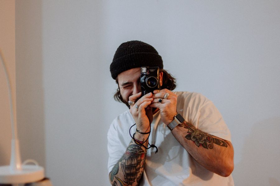 Harls, Sydney photographer, shooting a film camera