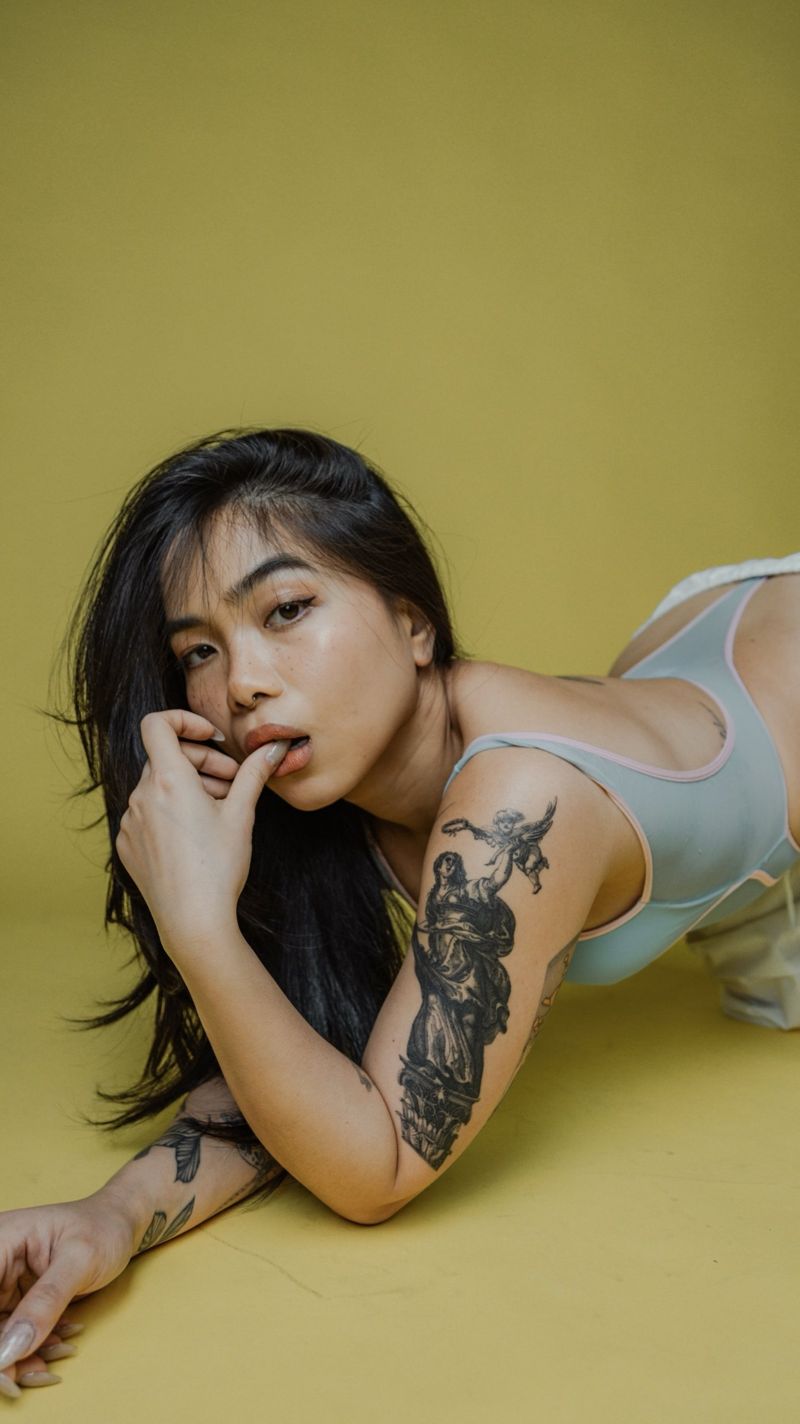 Portrait against a yellow studio backdrop